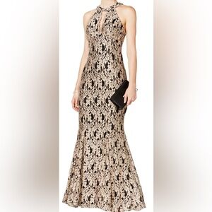 Night Way mermaid gown in allover glitter and lace
